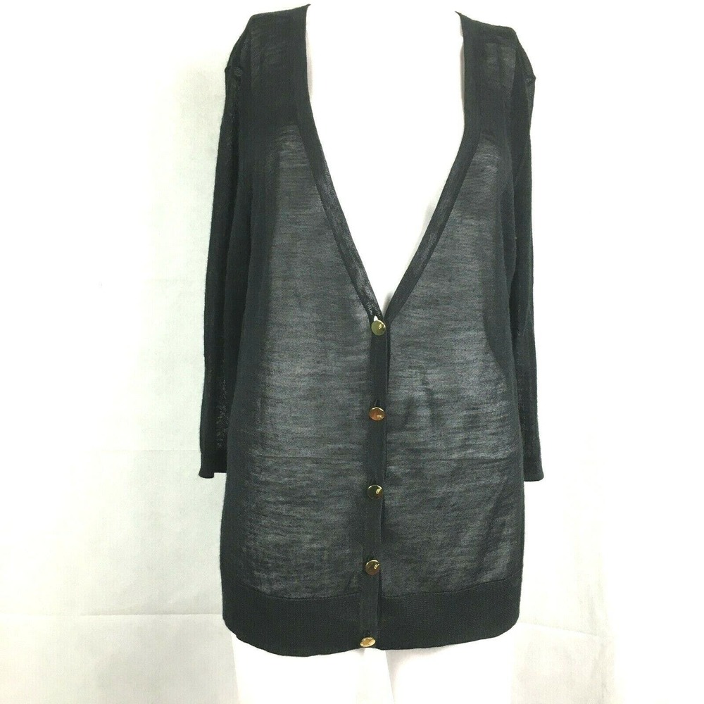 Cynthia Rowley Cardigan Womens L Black Knit Lightweight V-Neck Button Up Sweater